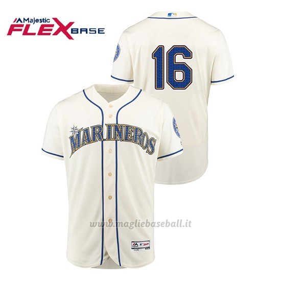 Maglia Baseball Uomo Seattle Mariners 16 Domingo Santana Hispanic Heritage Flex Base Crema